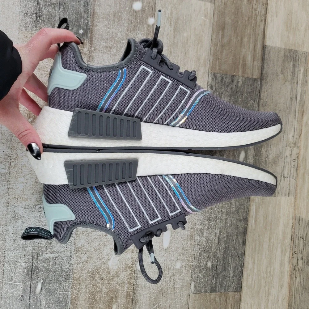 Adidas Originals NMD R1 Womens Shoes Sz 10.5 Running Lace-Up Gray White Sneakers